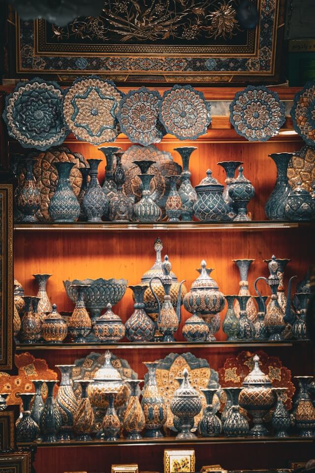 Compassimo-Persian Minakari crafts in a shop in Shiraz