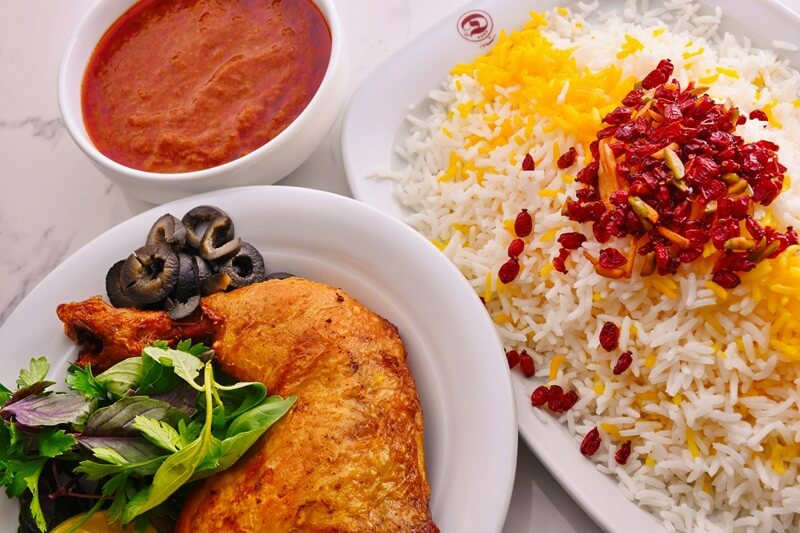 Compassimo-Zereshk Polo ba Morgh-Persian Barberry Rice with Chiken-Yazd