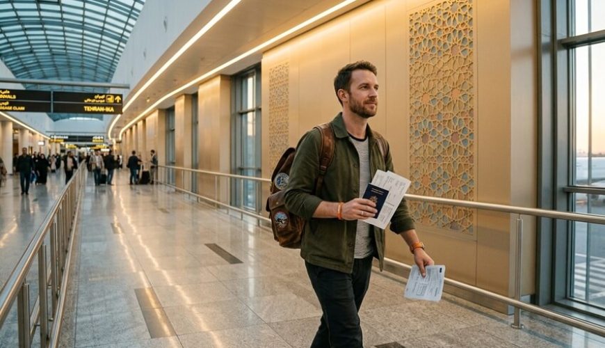 Compassimo-A tourists getting his Iran visa on arrival at the airport-Tehran
