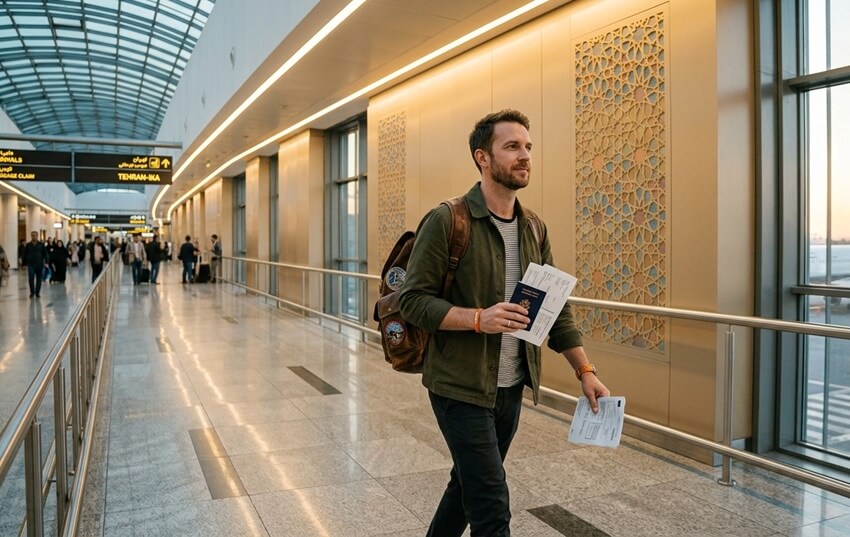 Compassimo-A tourists getting his Iran visa on arrival at the airport-Tehran