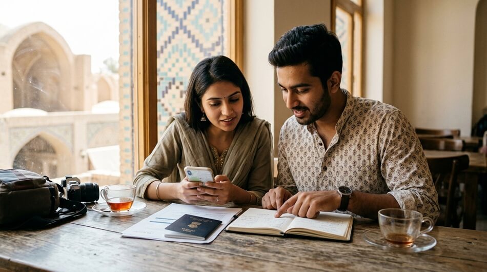 Compassimo-Indian couple planning their trip in Iran